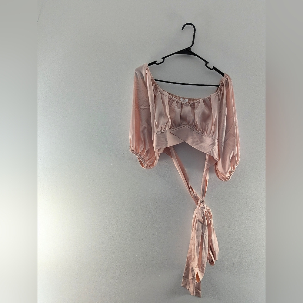 Venus Light Pink Satin Wrap Crop Top Sz 12 Romantic Feminine Summer Balletcore